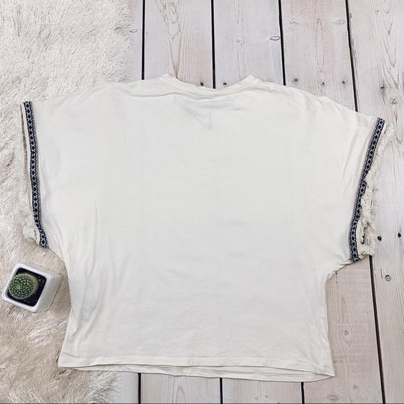Zara | Trafaluc White Embroidered Fringe Top - Picture 4 of 5